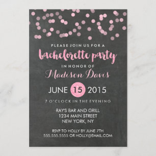 Faux Pink Glitter Chalkboard Bachelorette Party Invitation