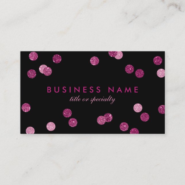 Faux Pink Glitter Confetti Black Business Card (Front)