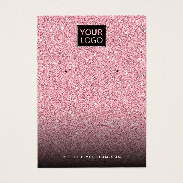 Faux pink glitter custom logo earring display card (Front)
