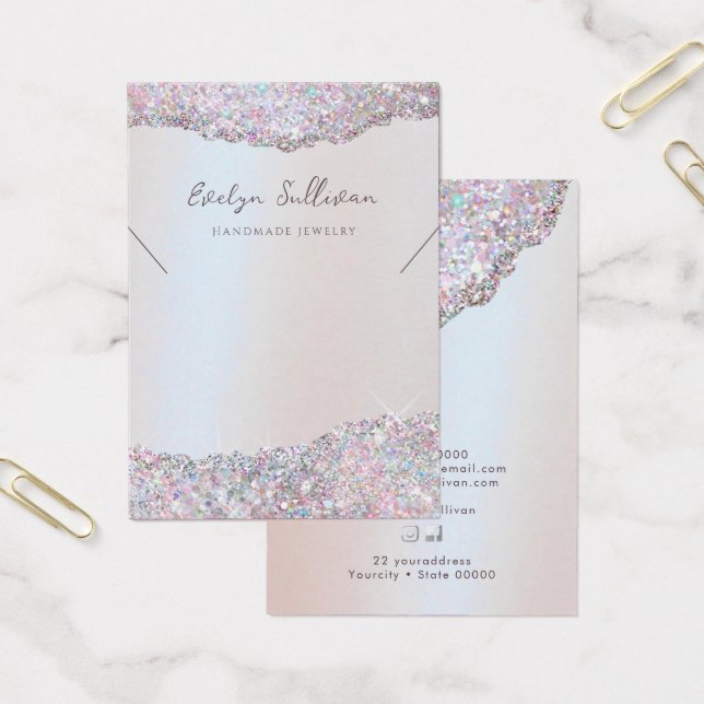 Faux pink glitter foil necklace display card (Office)
