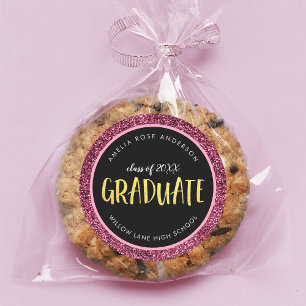 Faux Pink Glitter Graduate Graduation Classic Round Sticker