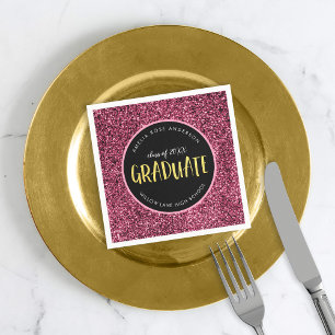 Faux Pink Glitter Graduate Graduation  Napkin