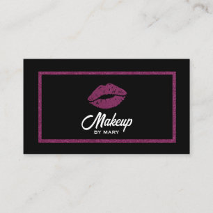 Faux Pink Glitter Lips QR Code Makeup Artist Business Card