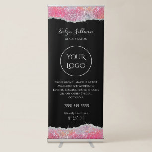faux pink glitter sequin retractable banner