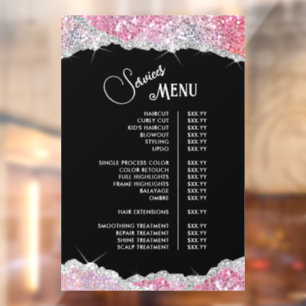 Faux Pink Glitter Sequin Services Menu Window Cling