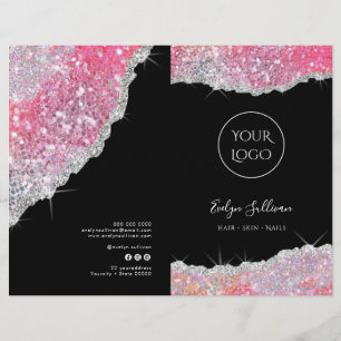 Faux pink glitter service menu brochure