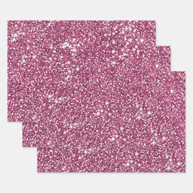 Faux Pink Glitter Texture Look-like Graphic Wrapping Paper Sheet (Set)