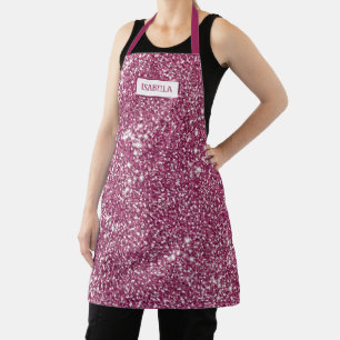 Faux Pink Glitter Texture Look With Custom Name Apron