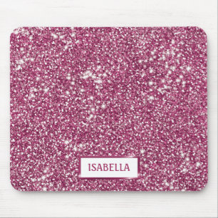 Faux Pink Glitter Texture Look With Custom Name Mouse Mat
