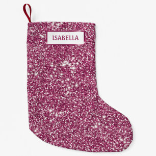 Faux Pink Glitter Texture Look With Custom Name Small Christmas Stocking