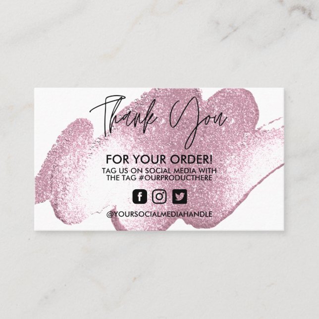 Faux Pink Glitter Thank You Trendy Salon Business Card (Front)