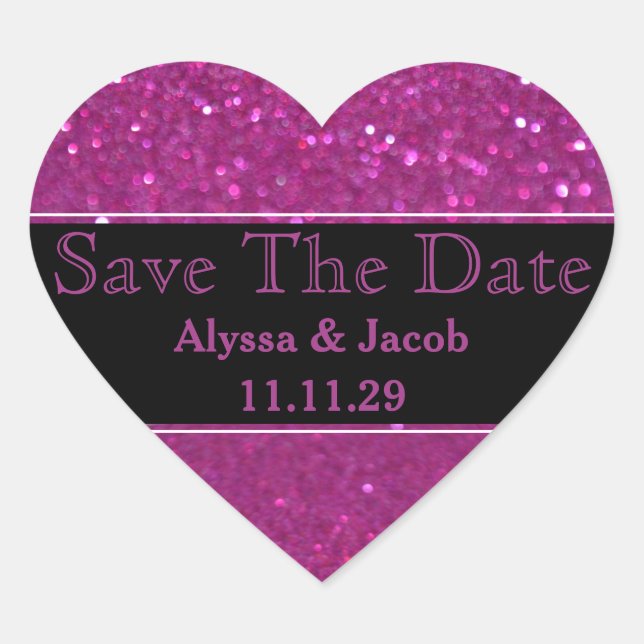 Faux Pink Glitter Wedding  Save the Date Heart Sticker (Front)