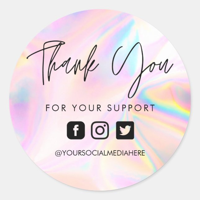 Faux Pink Holographic Thank You Business  Classic Round Sticker (Front)