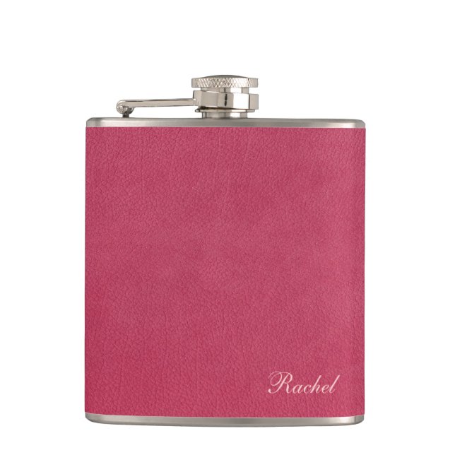 Faux Pink Leather Hip Flask (Front)