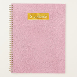 Faux Pink Leather Texture With Gold Foil Banner Planner