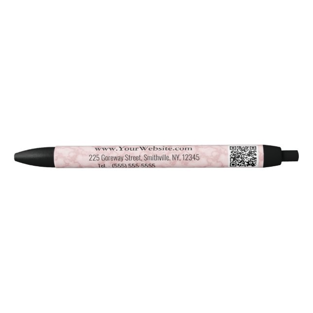 Faux Pink Marble Black Ink Pen (Front)