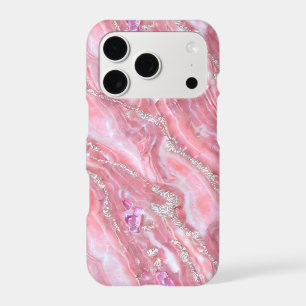 Faux Pink Marble Texture With Silver Glitter