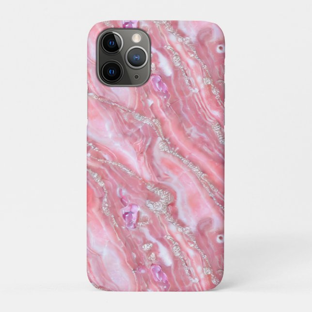 Faux Pink Marble Texture With Silver Glitter  Case-Mate iPhone Case (Back)