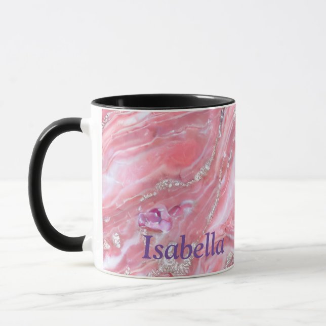 Faux Pink Marble Texture With Silver Glitter  Mug (Left)