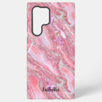 Faux Pink Marble Texture With Silver Glitter