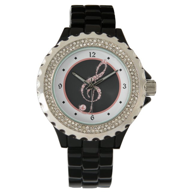 Faux Pink Pearl Treble Clef Music Watch (Front)