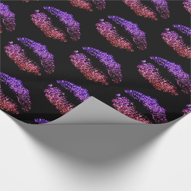 Faux Pink Purple Glitter Look Lips Pattern Wrapping Paper (Corner)