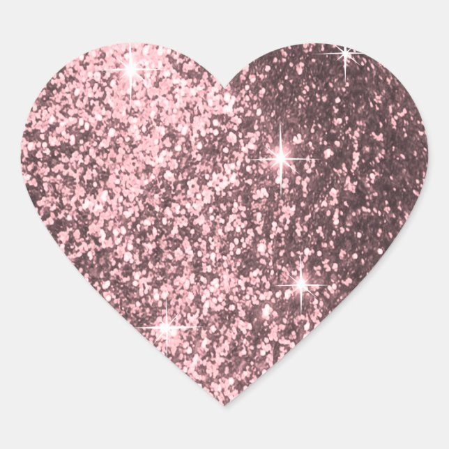 Faux Pink Rose Glitter Heart Sticker (Front)