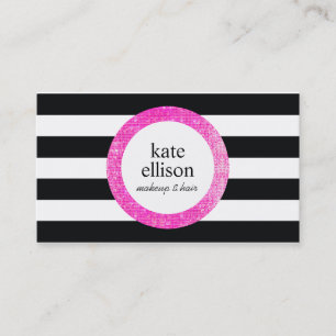 Faux Pink Sequin Black and White Striped Beauty Business Card