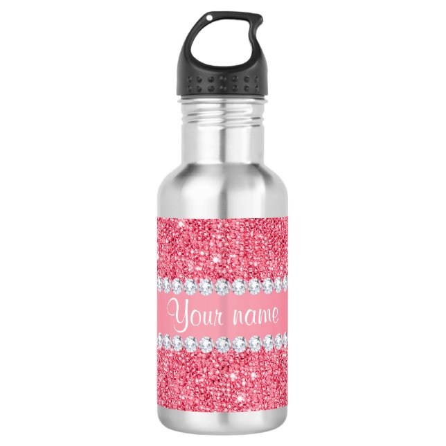 Faux Pink Sequins and Diamonds 532 Ml Water Bottle (Front)