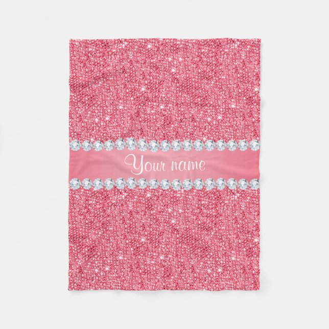 Faux Pink Sequins and Diamonds Fleece Blanket (Front)