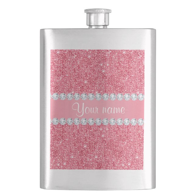 Faux Pink Sequins and Diamonds Hip Flask (Front)