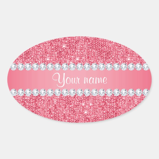 Faux Pink Sequins and Diamonds Oval Sticker (Front)