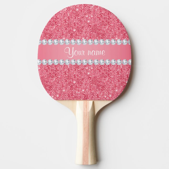 Faux Pink Sequins and Diamonds Ping Pong Paddle (Front)