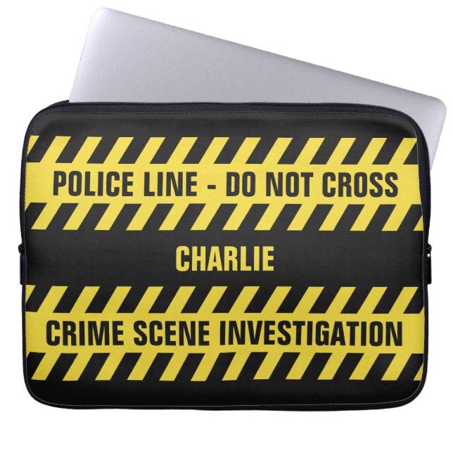 Faux Police Line custom text laptop sleeves (Front)