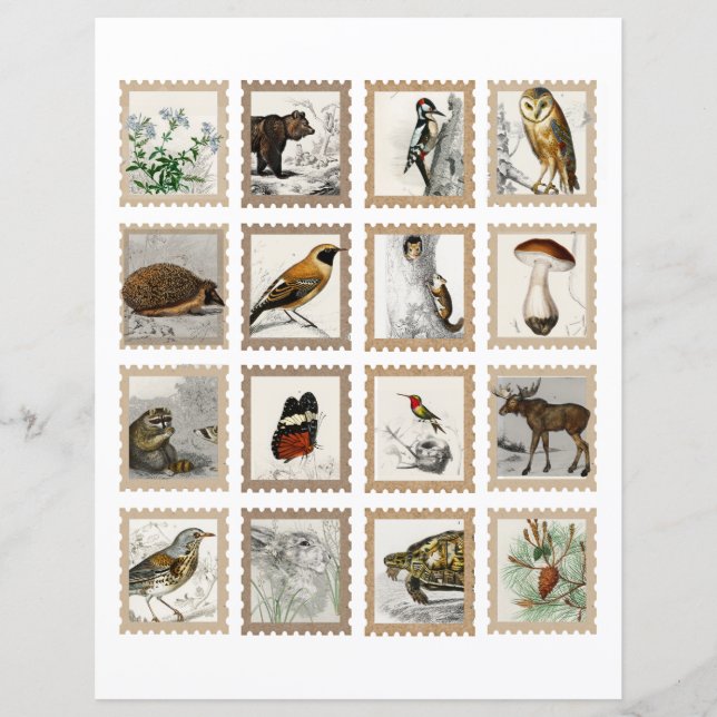 Faux Postage Stamps Woodland Animals Junk Journal  (Front)