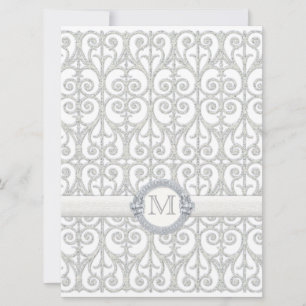 Faux Printed Diamonds & Lace, Monogrammed Wedding Invitation