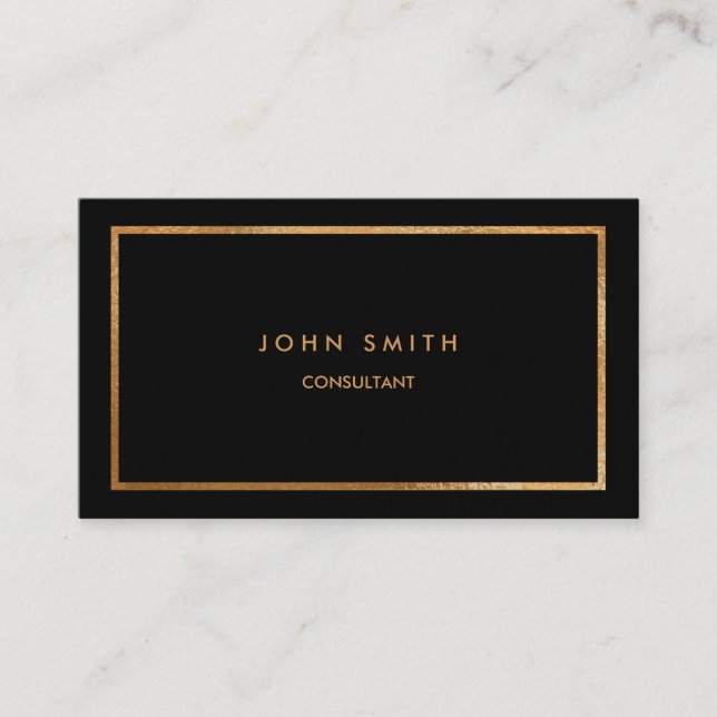 Faux Printed Gold Foil, Basic Black, Two-Sided Business Card (Front)