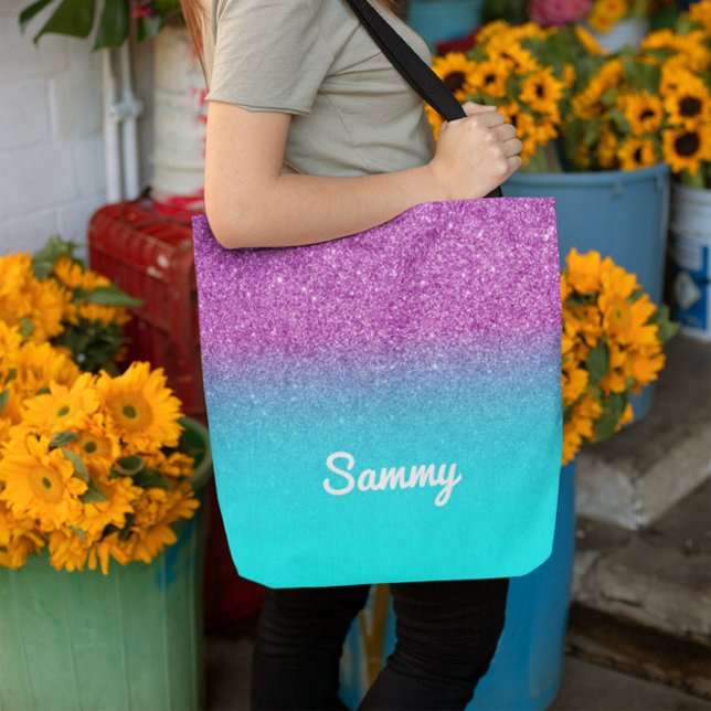 Faux Purple and Aqua Ombre Glitter Tote Bag (Purple and Aqua Ombre Glitter Tote Bag)