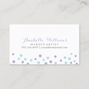 Faux Purple and Mint Glitter Confetti Dots Business Card