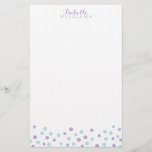 Faux Purple and Mint Glitter Confetti Dots Stationery