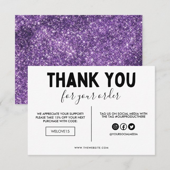Faux Purple & Black Glitter Thank you Media Insert (Front/Back)
