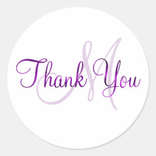 Faux Purple Foil Thank You Monogram Classic Round Sticker
