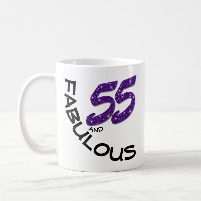 Faux Purple Glitter 55 and Fabulous Birthday Gift Coffee Mug (Left)