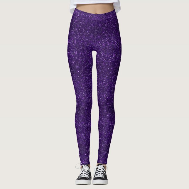Faux Purple Glitter And Glamour Leggings (Front)