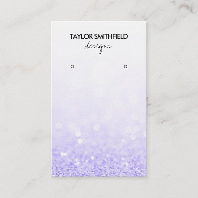 Faux Purple Glitter Earring Display Business Card (Front)