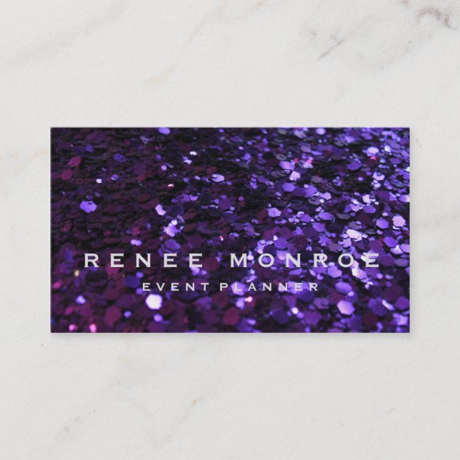 Faux Purple Glitter Fun Modern Business Card (Front)