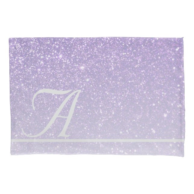 Faux Purple Glitter Gradient Monogram Initial Pillowcase (Front)