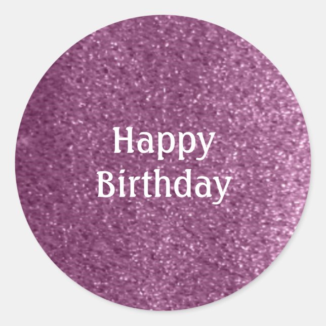 Faux Purple Glitter Happy Birthday Classic Round Sticker (Front)