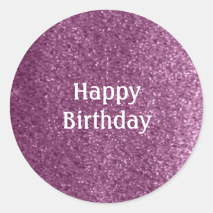 Faux Purple Glitter Happy Birthday Classic Round Sticker