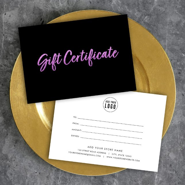 Faux Purple Glitter on Black Gift Certificate (Creator Uploaded)